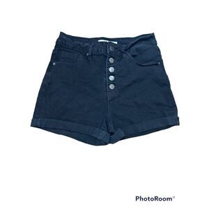 YMI High Rise Cuffed Button Fly Black Denim Shorts 26